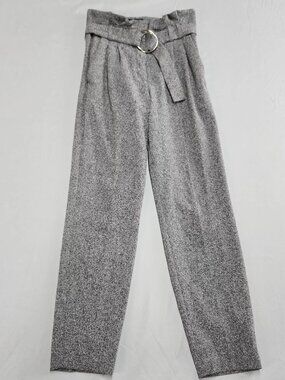 Express Paperbag Pants Womens Size 0 Gray Heathered High Rise Belted Tapered